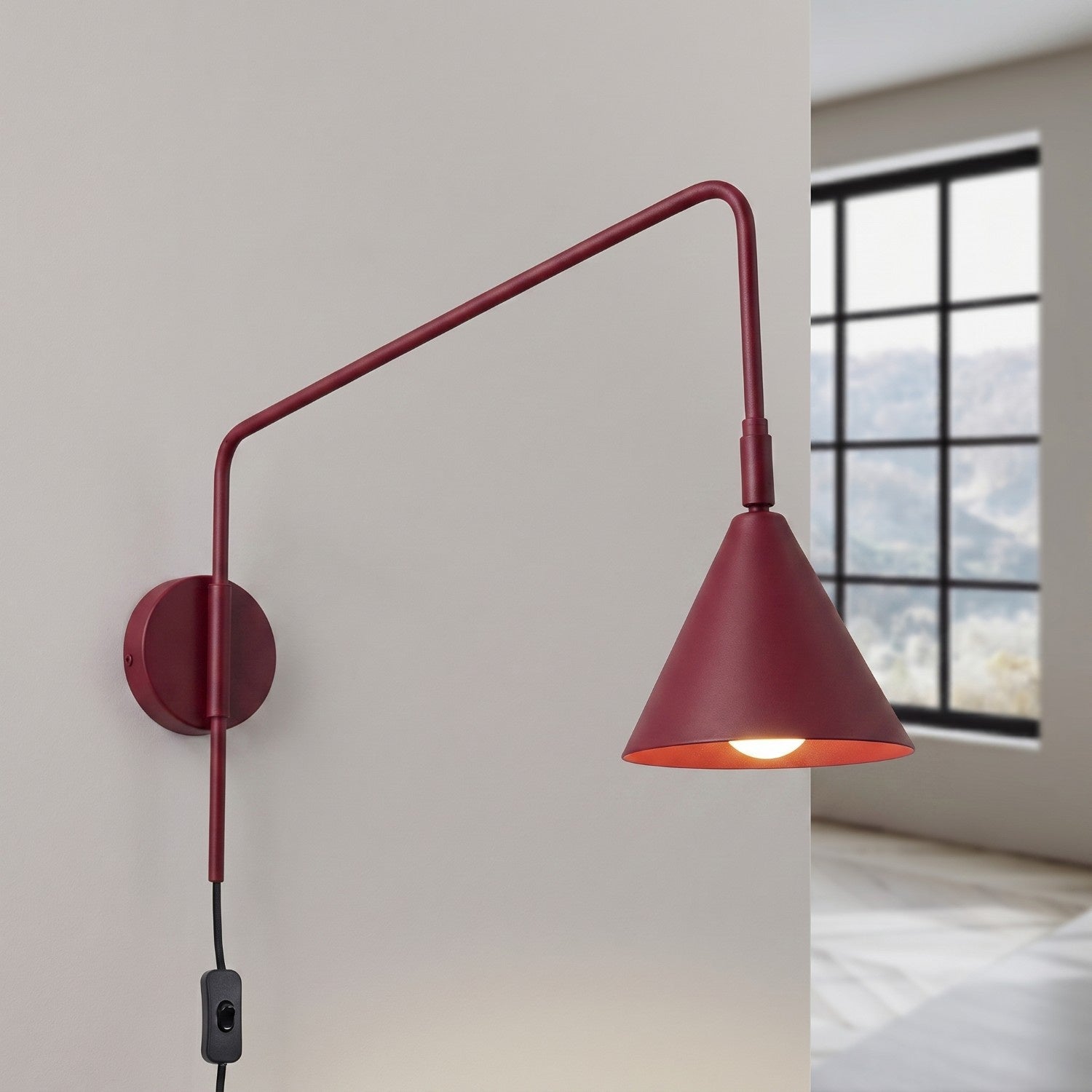 Wandleuchte "NOX" mit Stecker und Kabelschalter