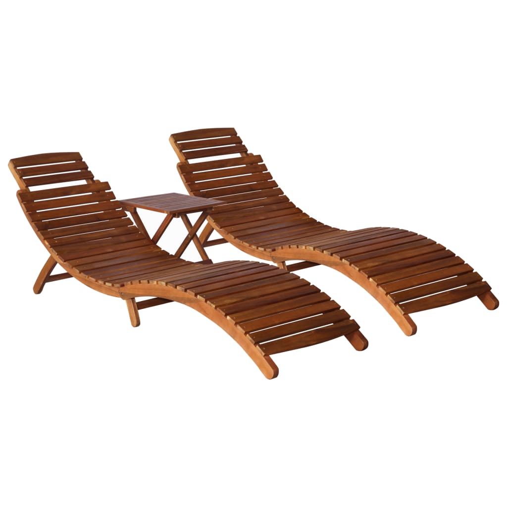 2er-Set Sonnenliege mit Tisch Akazienholz 184x55x64 cm