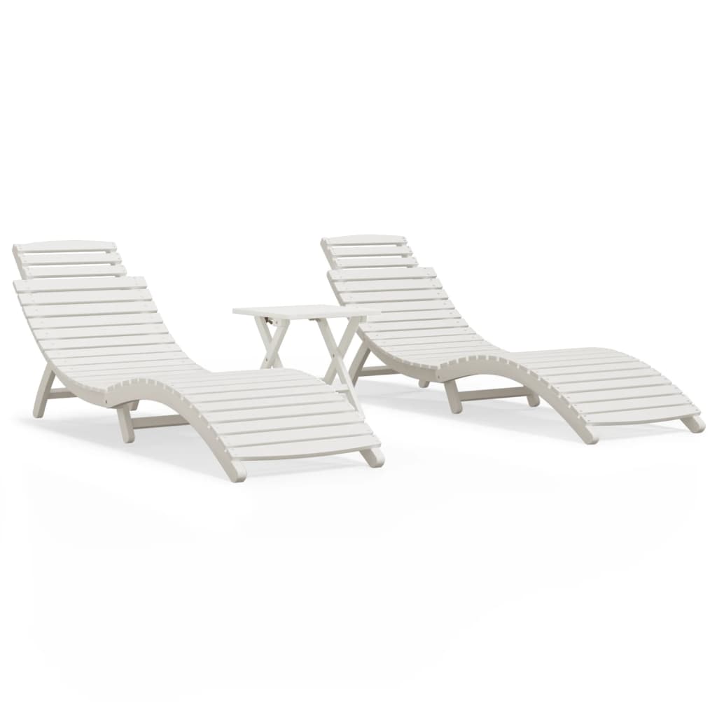 2er-Set Sonnenliegen mit Tisch Weiß 184x55x64 cm