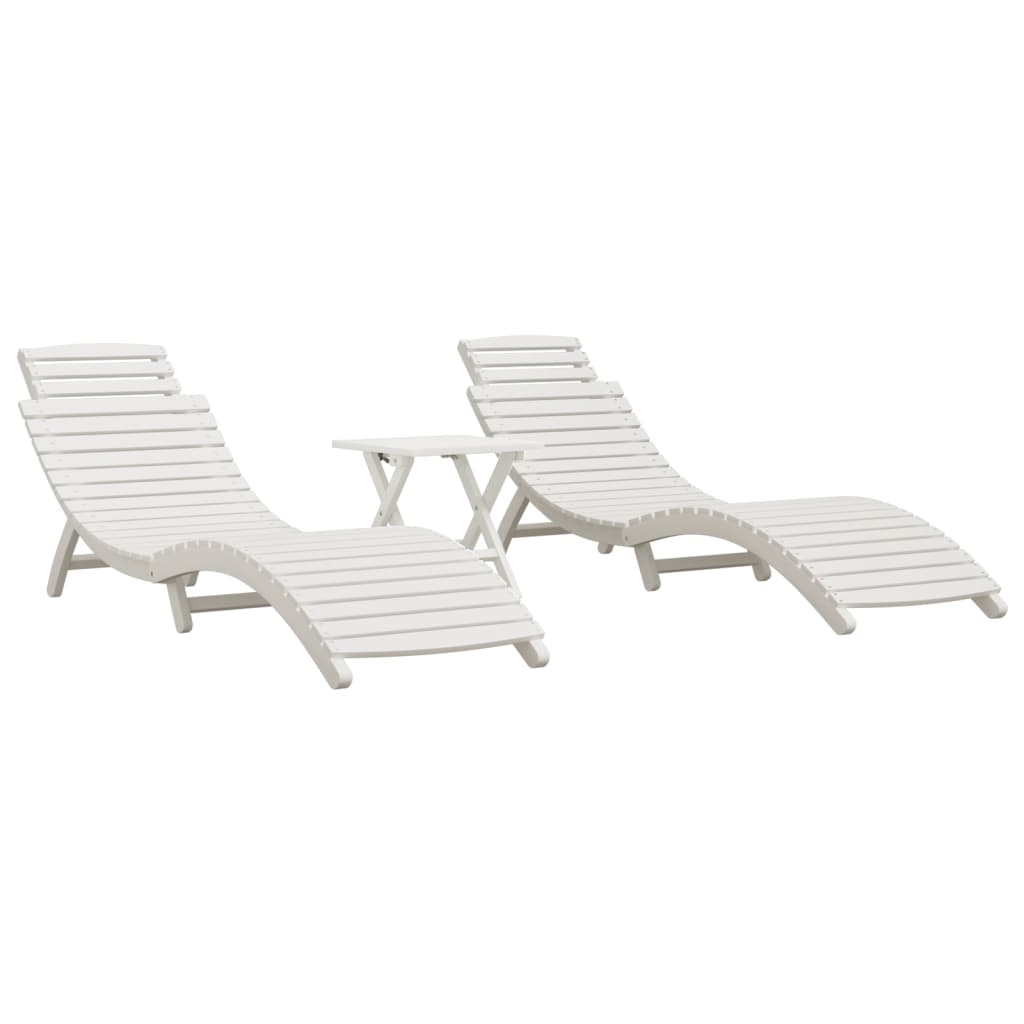 2er-Set Sonnenliegen mit Tisch Weiß 184x55x64 cm